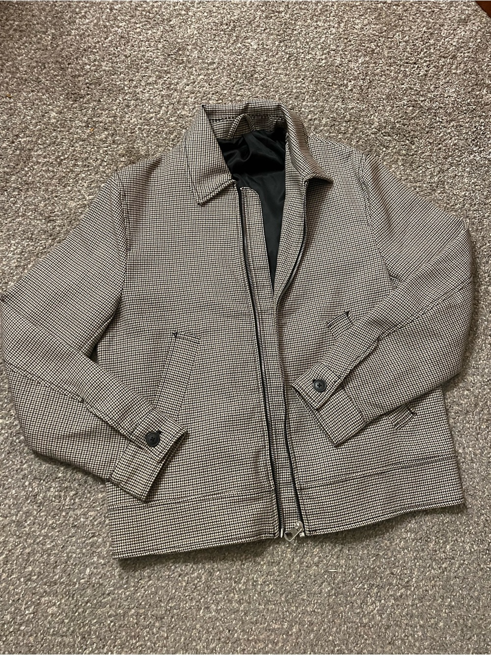 H&M Men's Houndstooth Jacket Full Zip Point Collar Lined Size M